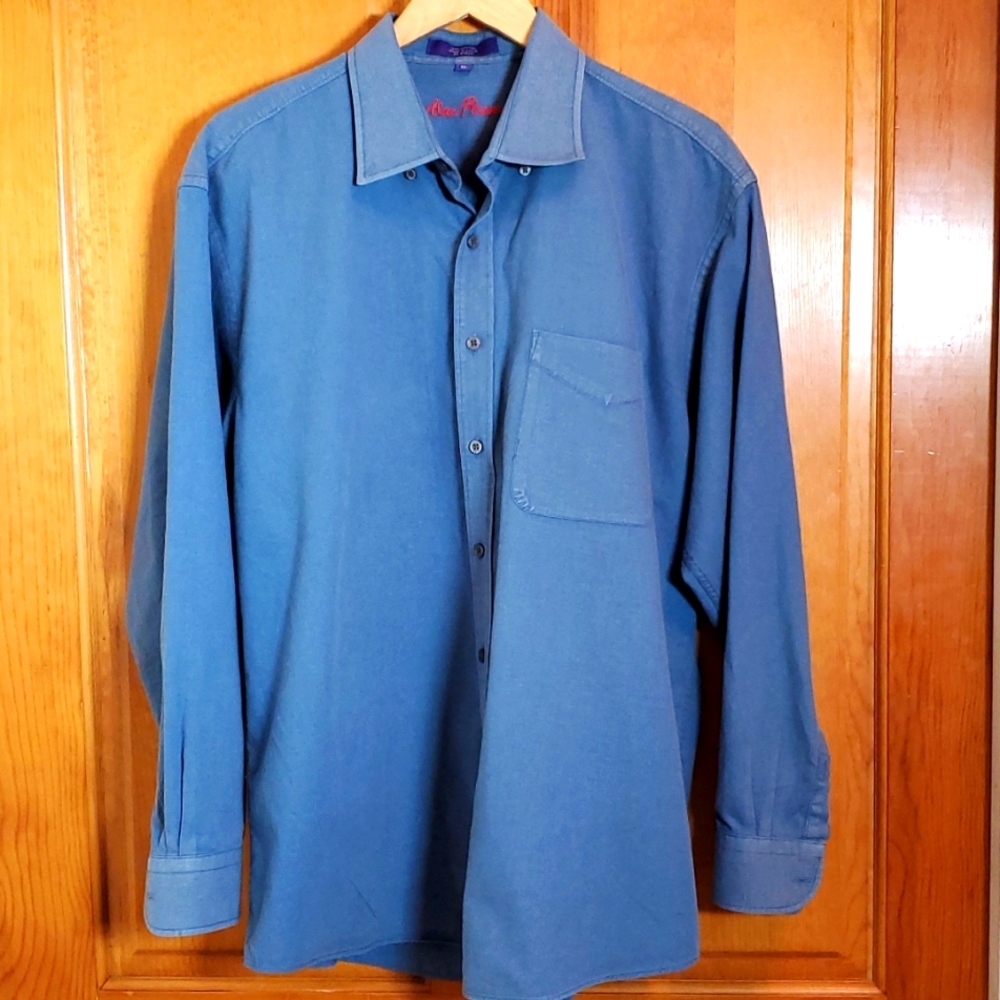 👔 ALAN FLUSSER XL BLUE LIGHT DISTRESSED LONGSLEVE BUTTON UP